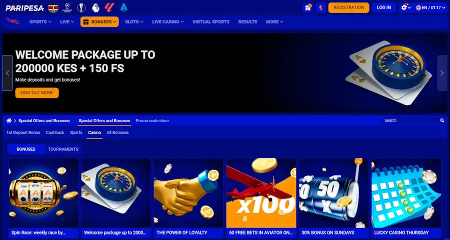 Paripesa Casino Bonuses and Welcome Package Screenshot